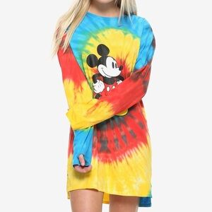 **Disney Mickey Mouse Tie-Dye Long-Sleeve T-Shirt Dress Medium**